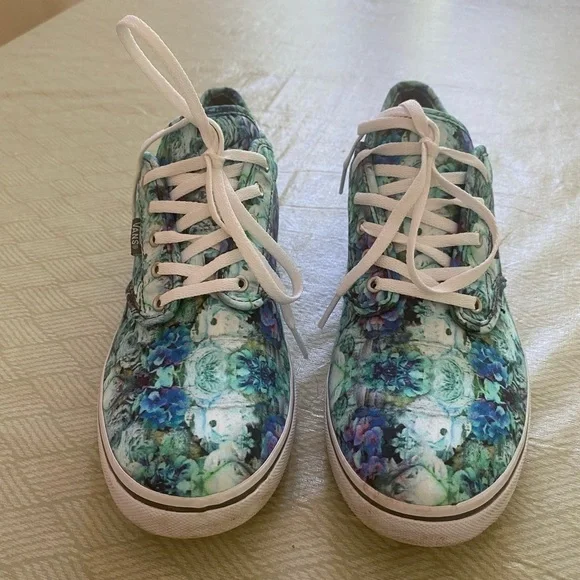 Vans Floral Print Green Blue Size 10 Womens Skate Shoes - Picture 2 of 9